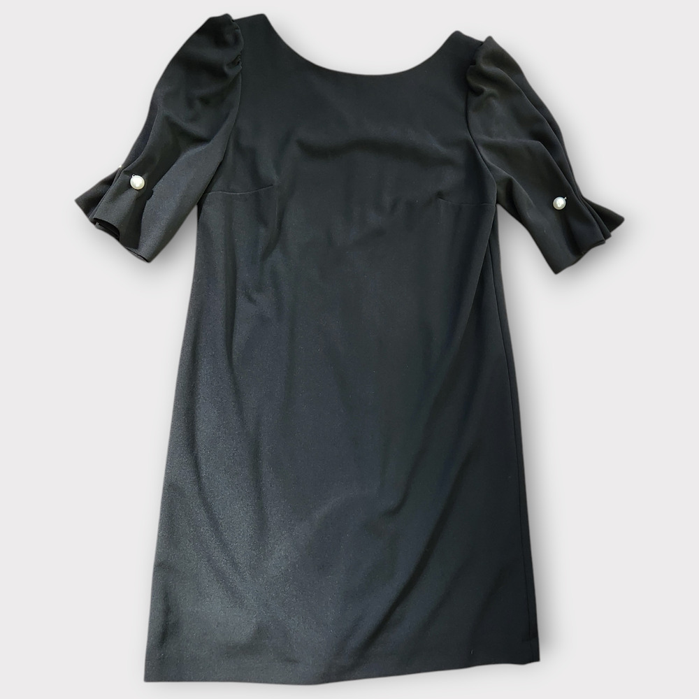 Tahari Womens Shift Dress Size 10 Black Short Puff Sleeves LBD